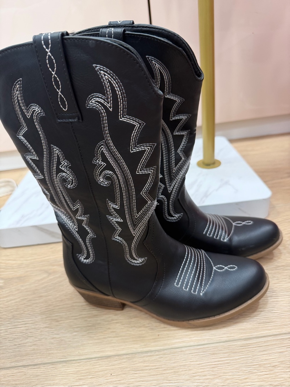 Cat & Jack Black Kids Western Embroidered Cowboy Boots